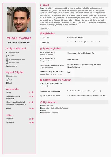 Makine Mühendisi Cv Örnekleri cv indir